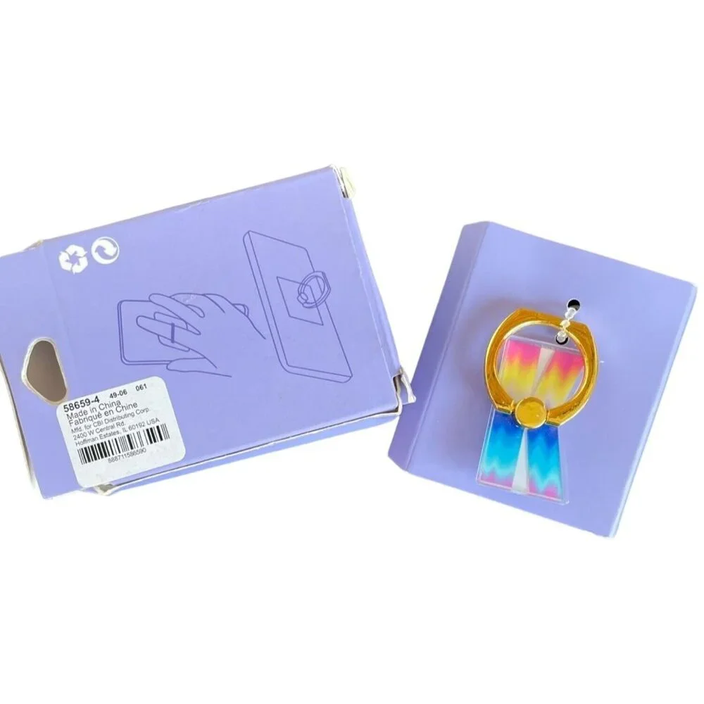 Claire's Rainbow K Shaped Phone Grip Holder With Goldtone Ring